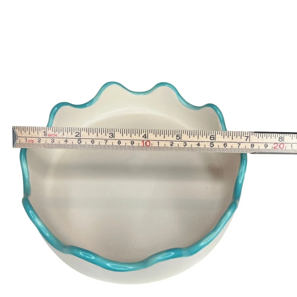 Anthropologie Scalloped Ceramic Catchall Tray White Aqua Blue Tray Round Scallop